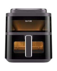 SUPOR Non-Flip Air Fryer with Top and Bottom View Window, 6L Large Capacity, All-in-One Automatic Electric Deep Fryer with Metal Inner Chamber, New Model KD60D876
