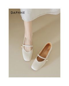 DAPHNE Pearl Mary Jane Shoes 2024 New Summer Slip-On Women's Shoes for Dresses Beige 39