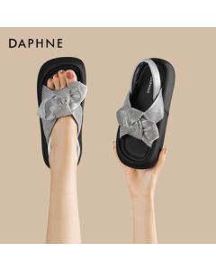 Daphne Platform Casual Sandals for Women - New Rhinestone Bow Versatile Slides 4025303378 Silver 38