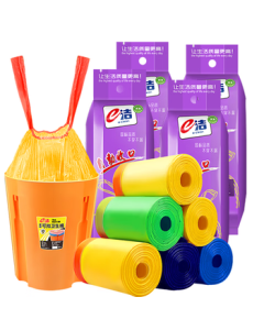 eClean Drawstring Trash Bags Yellow Blue Green Random Delivery 45*50cm 180pcs 1s Heavy Duty for Home Kitchen Disposable