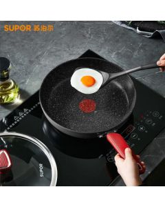 SUPOR 28cm Frying Pan - Red Dot Oil-Gathering Flat Bottom Pan, Starstone Series Non-Stick Cookware, Compatible with All Stoves PJ28W8