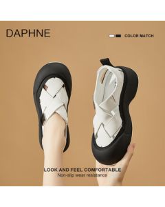 DAPHNE Women's Roman Sandals 2025 New Summer Thick-Sole Closed-Toe Hollow Knit Sandals