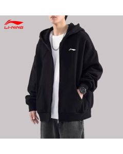 Li Ning Men's Hooded Sweatshirt - Loose Fit Casual Trendy Versatile Sporty Cardigan Jacket for Spring/Fall