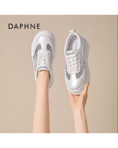 DAPHNE Women's Thick-Soled Sneakers with Breathable Mesh and Crystal Embellishments - Beige, Size 38