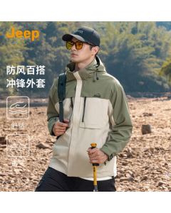 JEEP 2025 Autumn Outdoor Mountain Style Men's Sports Windbreaker Hooded Detachable Workwear Jacket