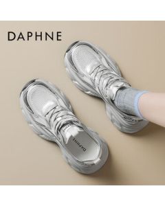 Daphne Silver Platform Chunky Sneakers for Women - Breathable Mesh Casual Sports Shoes 4025101208 - Single Mesh Silver - Size 39