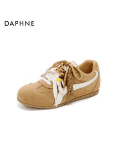 DAPHNE Retro Color-Blocking Versatile Casual Sports Flat German Training Sneakers - Yellow, Size 39