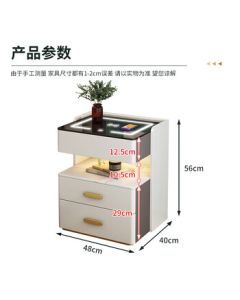 LUOSEN Smart Nightstand, Minimalist Modern Narrow Bedside Table with Multi-function Wireless Charging, Grey + White