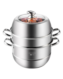 Maxcook Steamer Pot 34CM 3-Layer 304 Stainless Steel Steamer Pot with Thickened Composite Bottom, Suitable for Gas and Induction Cooktops MCZ559
