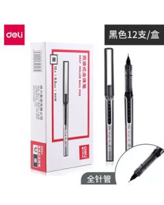 Deli S657 Liquid Ink Pen 0.5mm Full Needle Tube Gel Pen Signature Pen Student Office Rollerball Pen Black 12pcs/Box
