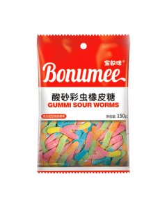Bonumii Gummy Candy 150g*2 Bags Sour Sand Colored Worms Fruit Gummy Chewy Candy Snack