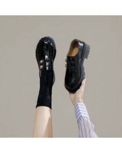 Daphne Platform Loafers for Women, Spring and Autumn Shoes, British Style Versatile Women's Leather Flats, Black, Size 36