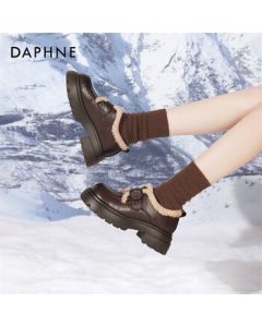 Daphne Platform Loafers with Fleece Lining - British Style Versatile Elevator Shoes 4024608043 - Fleece Brown - Size 40