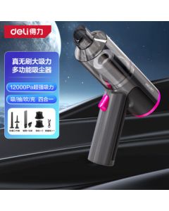 Deli Wireless Car Brushless Vacuum Cleaner for Home and Car Use, High Suction Power, Dual Function for Suction and Blowing, Long Battery Life, Desktop Cleaning