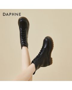 DAPHNE Women's Martin Boots, Spring/Autumn Lace-Up Versatile British Style Ankle Boots, Black 2.5cm, Size 35 Standard