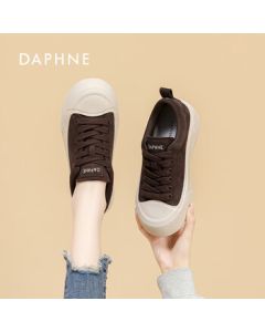 DAPHNE Daphne Women's Thick-Soled Canvas Sneakers Casual Student Shoes Brown Size 39
