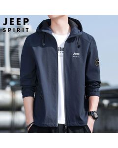 JEEP SPIRIT Men's Hooded Jacket, Casual Autumn Coat, Versatile Top, Blue, 2XL