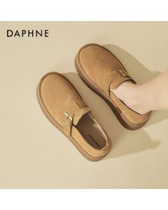 Daphne Genuine Leather Fashion Platform Birkenstock Shoes for Women, Retro Versatile Height-Increasing Commuting Loafers, Camel, Size 40