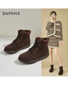Daphne Retro Flat Fleece-Lined Martin Boots for Women - Winter Comfortable Soft-Soled Versatile Birkenstock Ankle Boots - Coffee Brown - Size 37