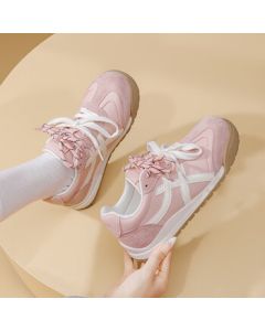 Daphne Ballet Training Shoes for Women, Autumn Versatile Casual Sneakers Platform White Shoes, Pink, Size 40