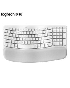 Logitech Wave Keys Ergonomic Keyboard - Wireless Bluetooth Keyboard for Office, Laptop, and Computer with Built-in Wrist Rest, White