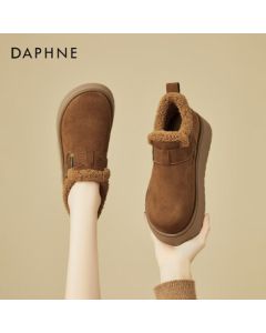 Daphne Retro Furry Birkenstock Women's Fashion Platform Warm Cotton Shoes Thick-Soled Versatile Height-Increasing Fuzzy Shoes Brown 38