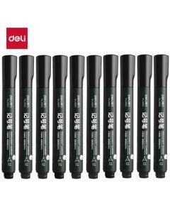 deli Black Bold Tip Oil-Based Marker Pen, Quick-Dry Sign-In Single Tip, Waterproof Fast-Drying, 10pcs/Box DL-6881