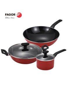 FAGORFG-HHD03CHN Enamel Frying Pan, Hot Pot, Milk Pot Cookware Set, Compatible with Electric Stove, Red Classic Series