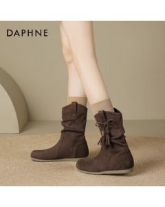 Daphne Women's Short Stacked Boots 2025 Autumn Winter New Workwear Style Durable Fashion Versatile Boots Brown 35
