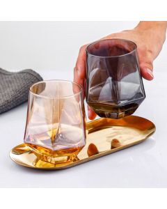 Sidien Glass Rinse Cup Set - Stylish and Minimalist Pair of Glass Cups with Metal Tray for Hotel Bathroom