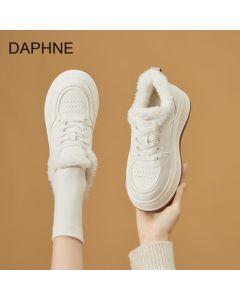 DAPHNE Casual White Sneakers for Women, 2025 Autumn/Winter New Versatile Shoes, Warm Trendy Fleece-Lined Canvas Sneakers, Bestseller