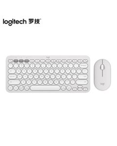 Logitech Fashion Series PEBBLE 2 COMBO Wireless Keyboard and Mouse Set, Dual-Mode Connectivity, Customizable Buttons, Pair with 3 Devices, Moonlight White