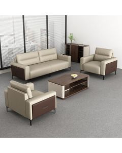 YUZAO Office Sofa and Coffee Table Set, Reception Guest Sofa 3+1+1+Large Coffee Table (Western Leather)