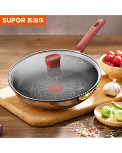 SUPOR (SUPOR) Frying Pan with Red Dot Oil Gathering Non-Stick Stainless Steel Flat Bottom Pan for Steak Breakfast Skillet, Wear-Resistant SJ28CC1