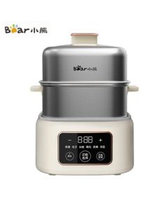 Bear ZDQ-C06H1 Egg Cooker, Home Steamer with White Porcelain Steaming Cup and Steel Container, Mini Breakfast Machine with Auto Shut-Off, Microcomputer Timer, Dual-Layer Large Capacity