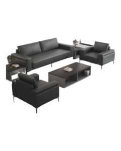 Qingzhai Office Sofa Set with Coffee Table for Business Meetings, 3+1+1+Long Coffee Table (Faux Leather)