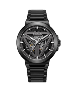 FIYTA Space Series "Space Capsule" Black Dial Stainless Steel Strap Skeleton Men's Mechanical Watch, Holiday Gift for Men