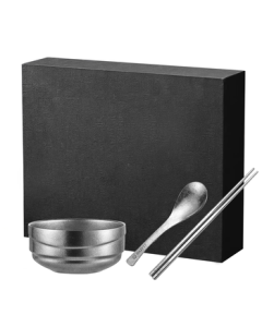 Maxcook Pure Titanium Bowl Set - Soup Bowl, Chopsticks, Spoon, Rice Bowl, Noodle Bowl with Double-Layer Insulation - 3-Piece Set MCTZ7948