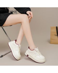 Daphne Platform White Sneakers for Women, Spring College Style Versatile Casual Shoes, Breathable Height-Increasing Sports Sneakers, Red, Size 35