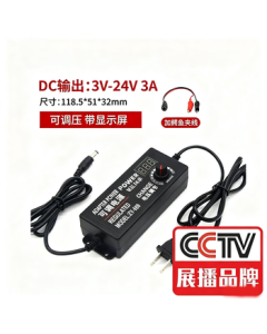 Hanzhan HZ-ZLBY7 DC Transformer Adjustable Universal 220V to 3V-12V/24V/36V Adapter Regulated Power Supply 3V-24V 3A with Digital Display + Alligator Clip Cables