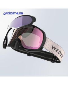 Decathlon Magnetic All-Weather Ski Goggles with Detachable Lens, Anti-Fog & UV Protection, Light Pink L 5063960