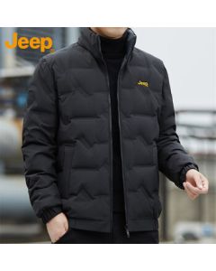 JEEP Men's Winter Short Down Jacket, Casual Stand-Up Collar Reversible Coat for Men, Black, L