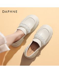 Daphne Women's Loafers British Style Thick-Soled Height-Increasing Versatile Leather Shoes 4024101105 Beige 38