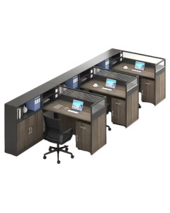 Jingyidemei Office Desk and Chair Set, Employee Workstation with F-Shaped Three-Person Desk, Movable Cabinet