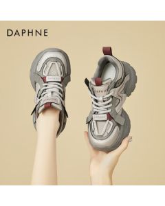 Daphne Platform Chunky Sneakers for Women, Lightweight Versatile Sports Shoes, Low-Top Casual Shoes with Thick Sole in Gunmetal, Size 36