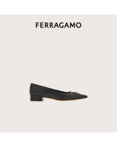 Ferragamo Women's Black Logo Mid-Heel Shoes 0779508_1D _ 70 Gift for Girlfriend