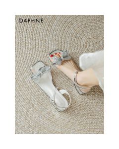 DAPHNE Women's Medium Heel Single Strap Sandals 2024 Summer Versatile Fashion Sandals for Dresses, Silver 40