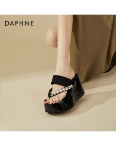 Daphne Platform Wedge Sandals for Women, Summer Fashion Slingback Slide Sandals with Rhinestones, Black, Size 37