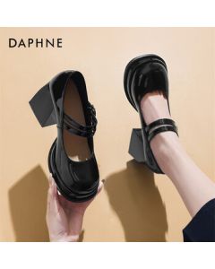 Daphne Women's Retro Chunky Heel Mary Jane Shoes High Heel Leather Shoes 4024101010 Black 37
