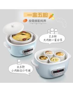 Bear Electric Steamer 2.5L Home Use Water-Bath Steamer, Bird's Nest Soup Pot, Baby Food Porridge Cooker, 5-In-1 Ceramic Pots with Steamer, White Ceramic Steamer DDZ-C25E1